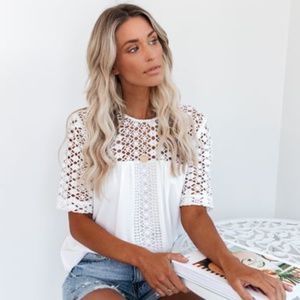 Vici Russian River Crochet Panel Blouse (S)